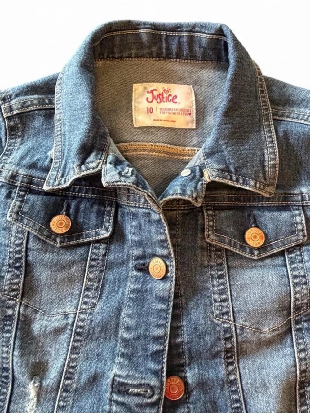 Justice Medium Blue Kids Denim Jacket with Copper Buttons